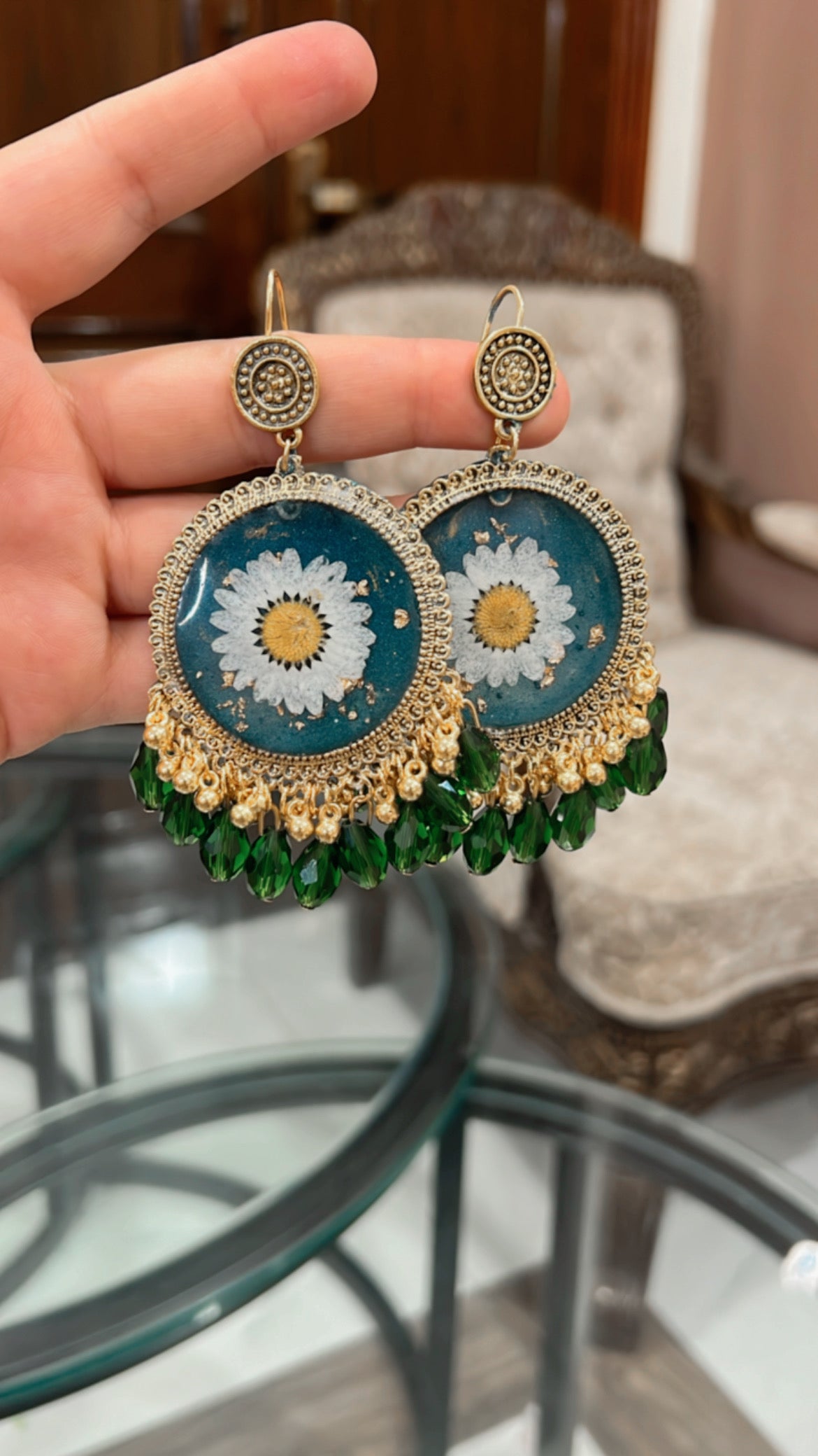 Emerald Daisy Jhumkas