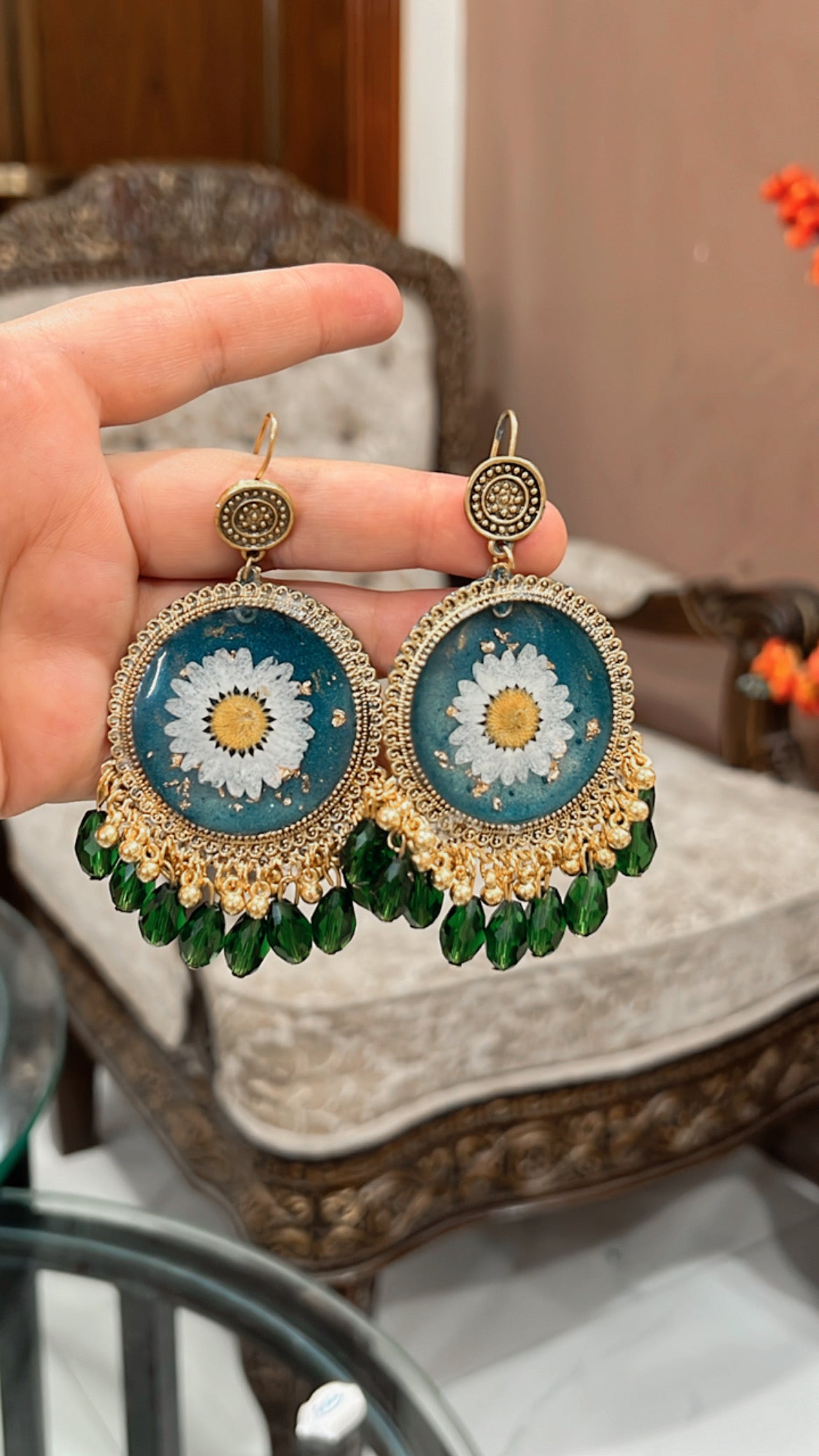 Emerald Daisy Jhumkas